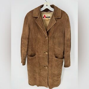 Vintage suede western bohemian Indie brown fur lined long coat size 12